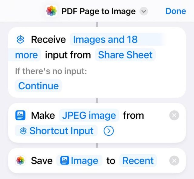 از یک گردش کار Shortcuts برای تبدیل PDF به تصویر استفاده کنید.