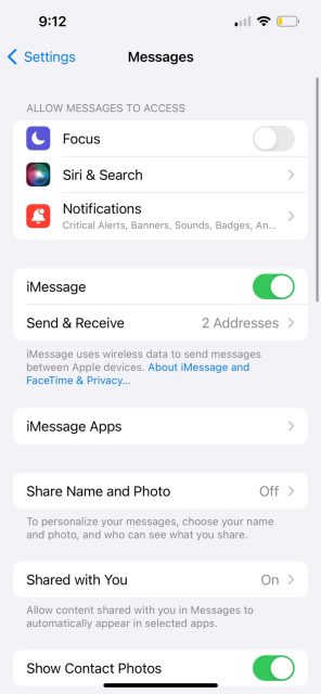 تنظیم پیام‌های آیفون با روشن شدن iMessage