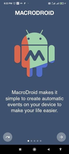 MacroDroid در اولین راه‌اندازی باز می شود.