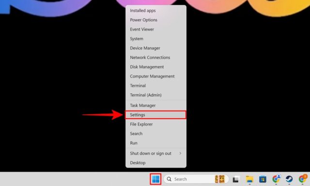 برای باز کردن برنامه تنظیمات ویندوز 11 کاربر باید روی دکمه شروع ویندوز کلیک راست کرده و سپس روی گزینه تنظیمات کلیک کند.