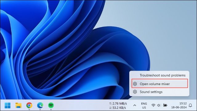 باز کردن گزینه Open Volume Mixer