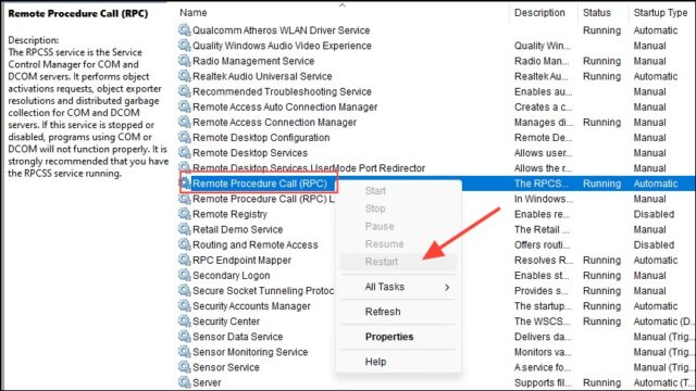 سرویس Remote Procedure Call' (RPC)