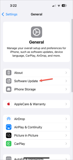 سپس، به 'Software Update' بروید و آخرین iOS را نصب کنید.