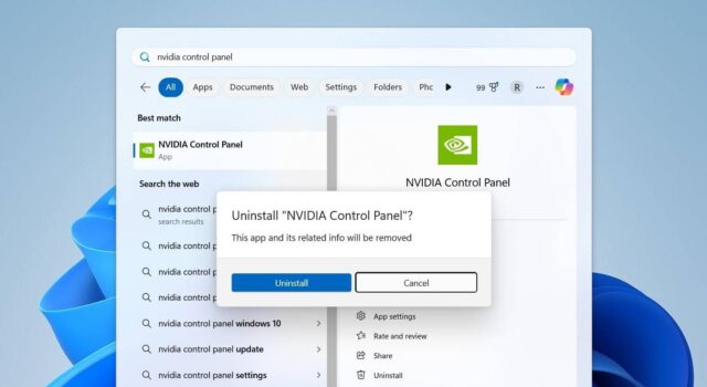 یک درخواست حذف نصب پنل کنترل NVIDIA در ویندوز