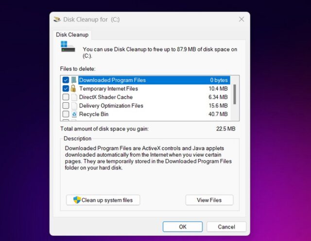 حذف فایل های ناخواسته با ابزار Disk Cleanup.