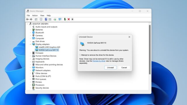 درخواست تایید برای حذف درایور NVIDIA در ویندوز