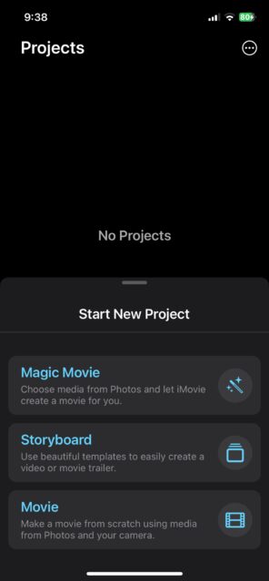 برنامه iMovie را باز کنید و در صفحه Start New Project گزینه Movie را انتخاب کنید.