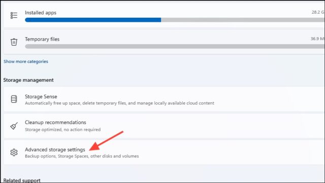 رفتن به Advanced storage settings