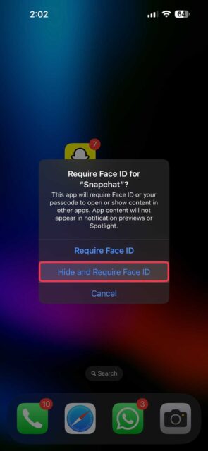  Hide and Require Face ID (یا Touch ID یا Passcode) را از همان منوی پاپ آپ انتخاب کنید