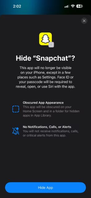 روی Hide App ضربه بزنید