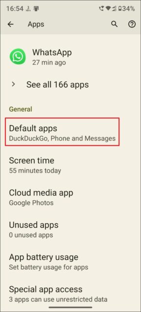 سپس روی «Default Apps» ضربه بزنید.