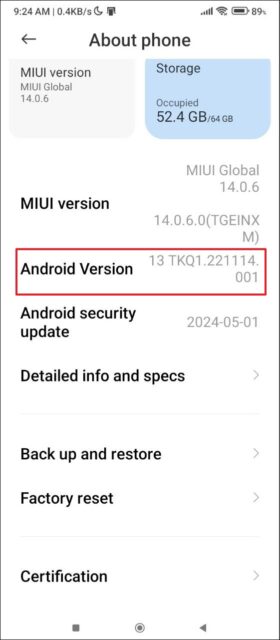 سپس بر روی گزینه 'Android version' ضربه بزنید. باز هم، این ممکن است در دستگاه های سازنده های مختلف متفاوت ظاهر شود.