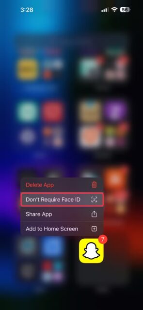 در منوی اقدامات سریع، Don't Require Face ID (یا Touch ID یا Passcode) را انتخاب کنید.