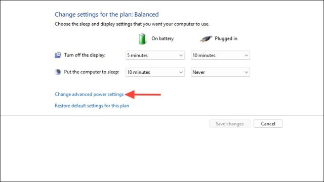 انتخاب Change advanced power settings