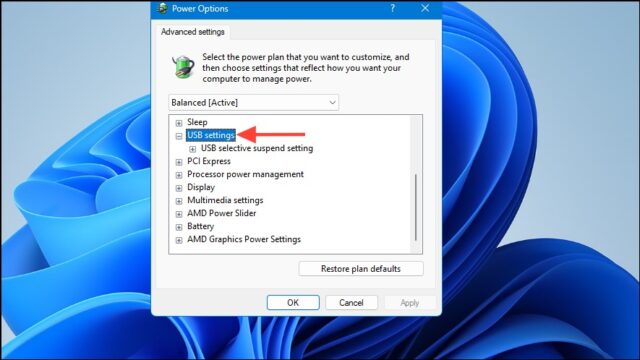 انتخاب USB settings