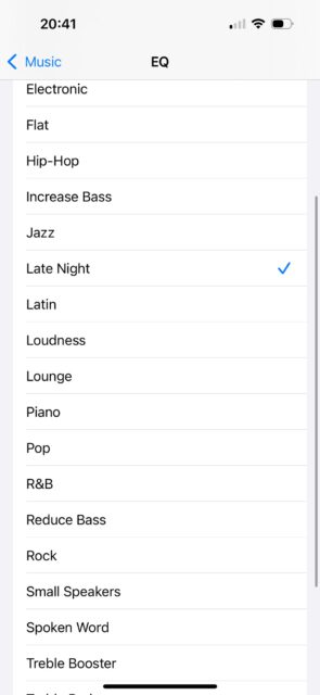 Settings > Apps > Music > EQ