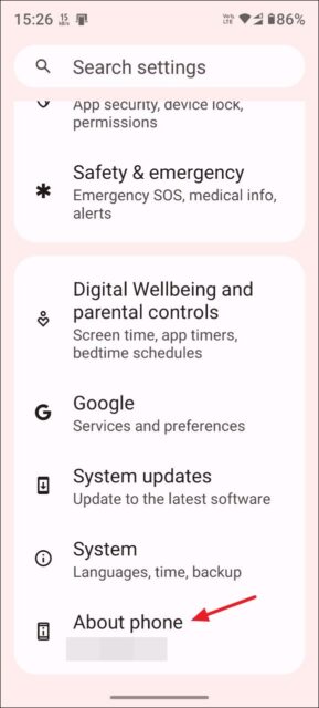 روی «About phone» ضربه بزنید