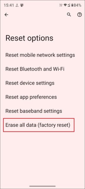 در نهایت، روی «Erase all data (factory reset)» ضربه بزنید