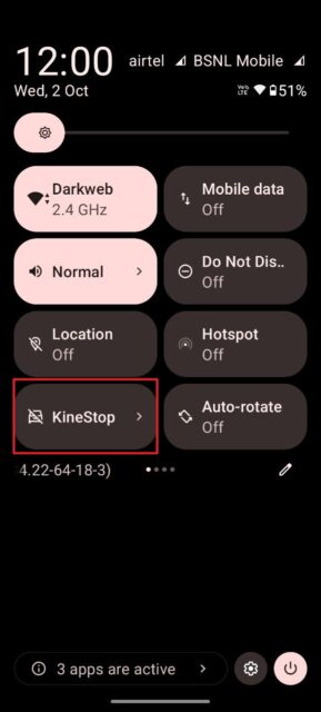 دسترسی به KineStop از Quick Settings