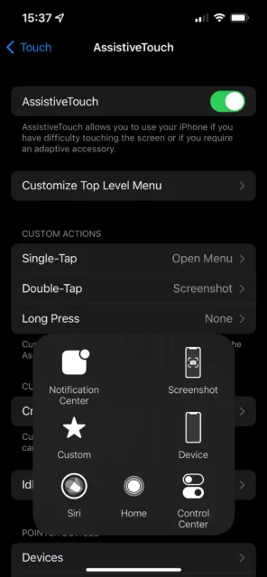 Customize Top Level Menu را از منوی تنظیمات AssistiveTouch انتخاب کنید.