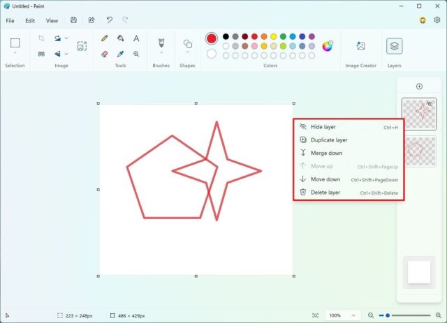 منوی زمینه Layer در پینت