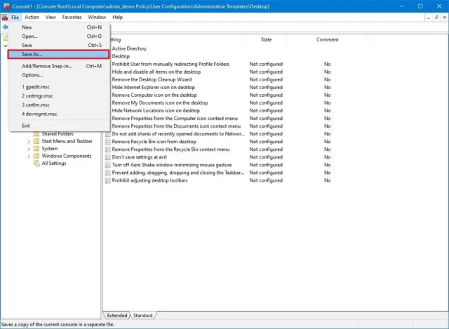 MMC را به عنوان فایل در ویندوز 10 ذخیره کنید