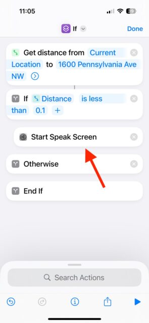 عملکرد Speak Screen را در زیر عملکرد If در برنامه Shortcuts در آیفون شروع کنید.