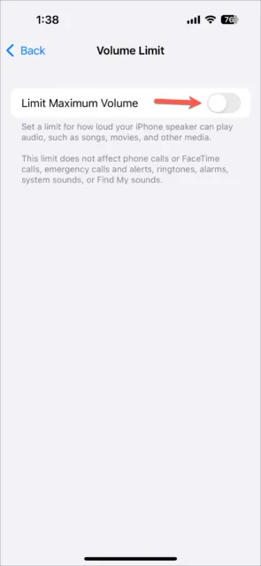 کلید را برای «محدود کردن حداکثر صدا» روشن کنید.