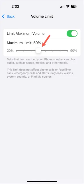 سپس، نوار لغزنده را تنظیم کنید تا حداکثر میزان صدا را به دلخواه خود تنظیم کنید.